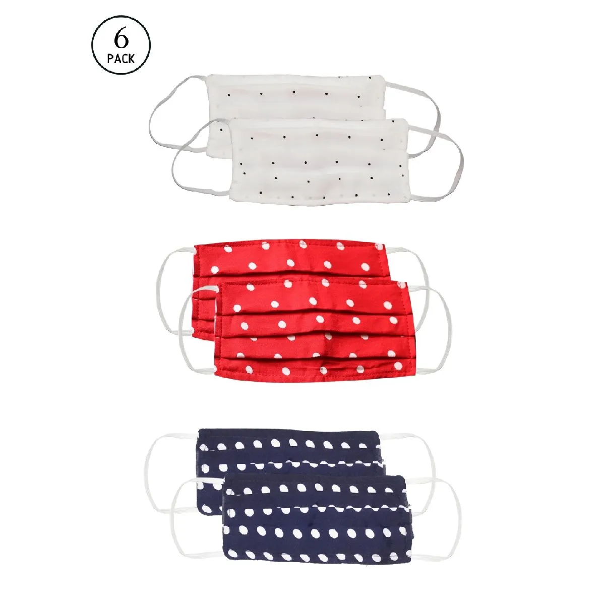 Bellofox 3-Ply Red Red- White & Blue Polka Cotton Face Mask (Pack Of 6)