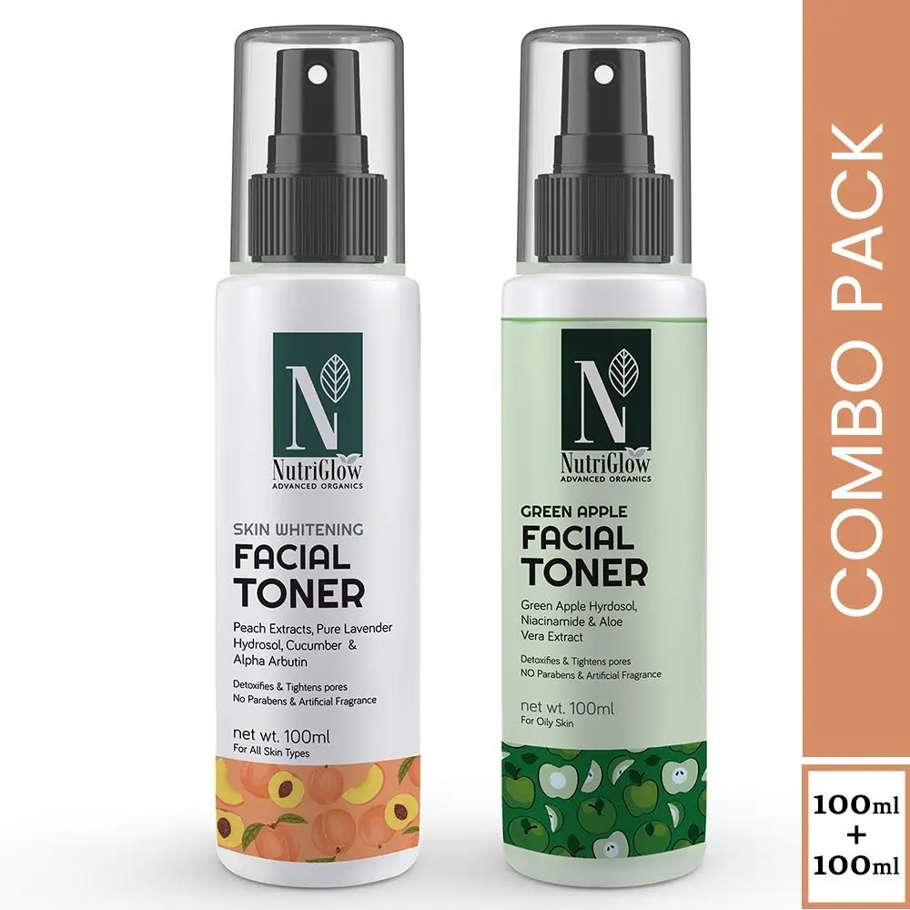 nutriglow Advanced Organics Green Apple & Skin Whitening Toner For Detoxifies Skin, 100 ml each