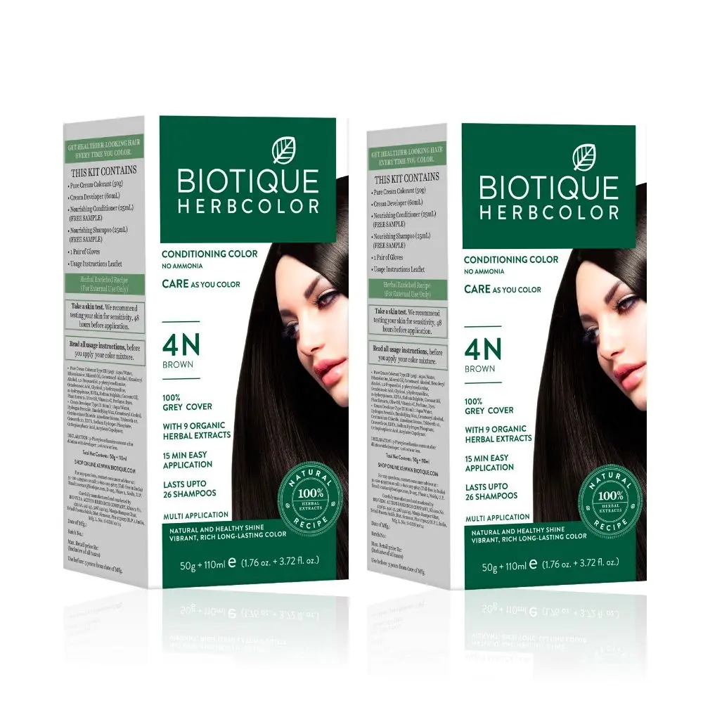 Biotique Bio Herbcolor 4N Brown (50 g + 110 ml) - Pack of 2