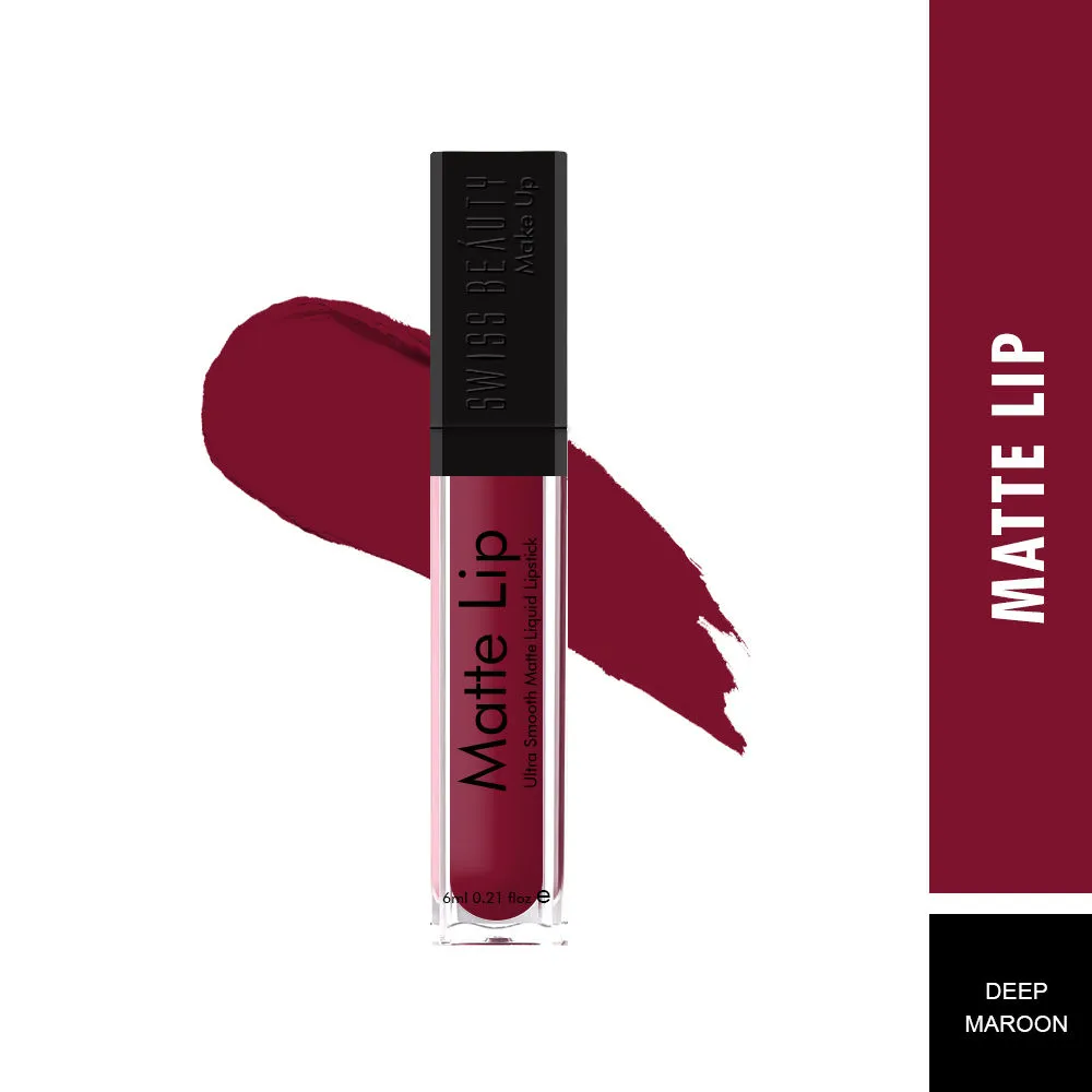 Swiss Beauty Matte Lip Ultra Smooth Matte Liquid Lipstick - 19 Deep Maroon