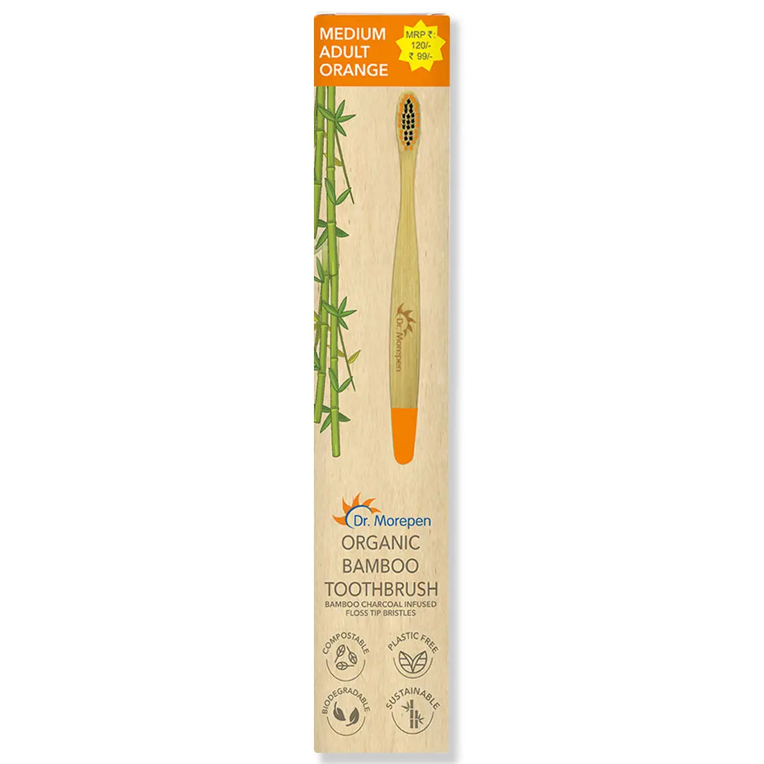 DR. MOREPEN Organic Bamboo Toothbrush For Adults - Orange