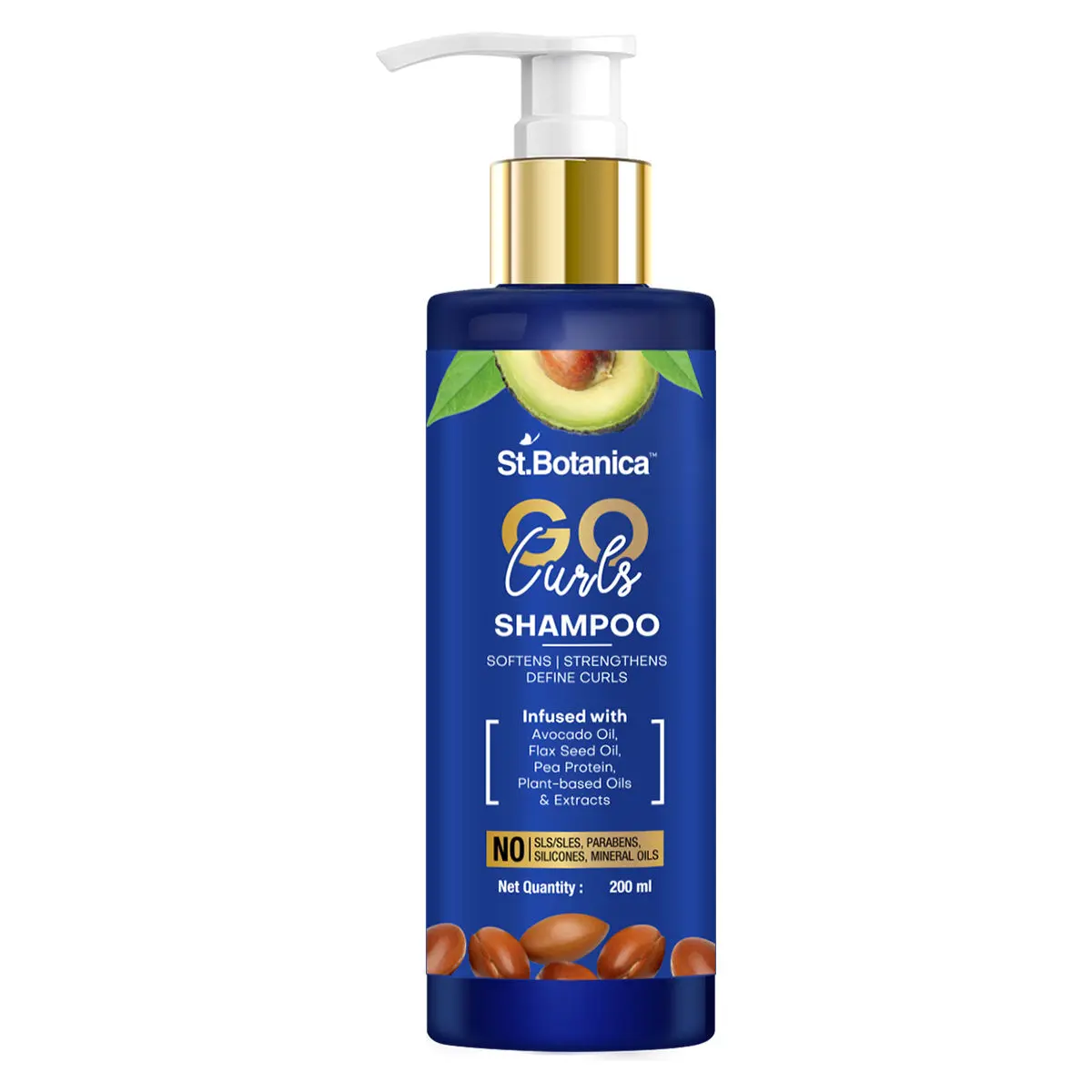 StBotanica GO Curls Hair Shampoo - With Avocado Oil, Flaxseed Oil, Pea Protein, No SLS / Sulphate, Paraben, Silicones, Colors, 200ml