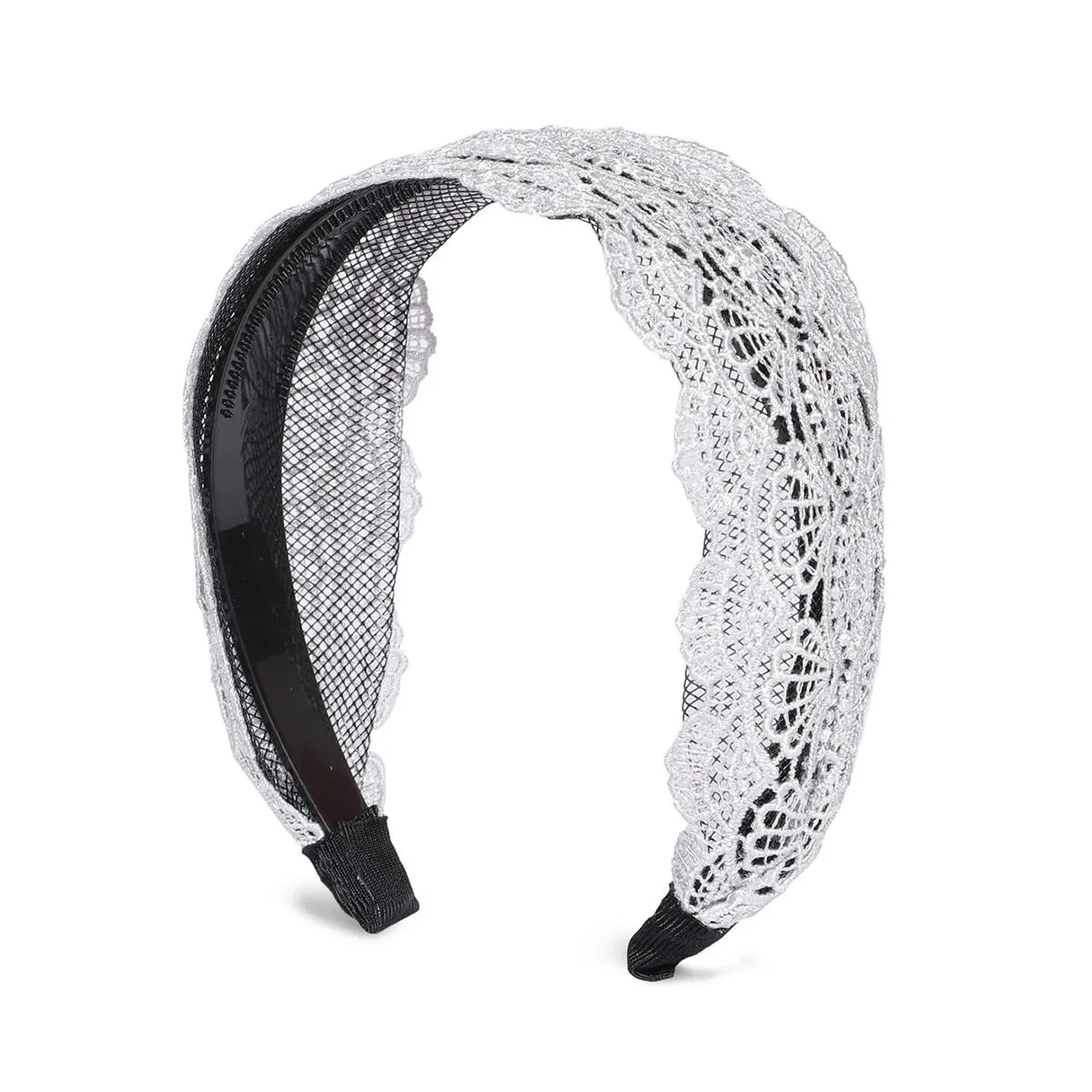 Toniq Women White & Black Lacy Hairband For Women