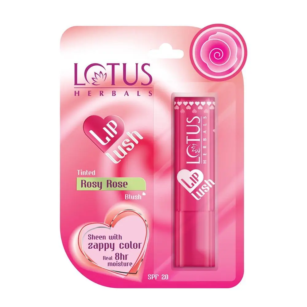 Lotus Herbals Lip Lush Tinted Lip Balm - Rosy Rose Blush | SPF 20 | 8h Moisturisation | 4g