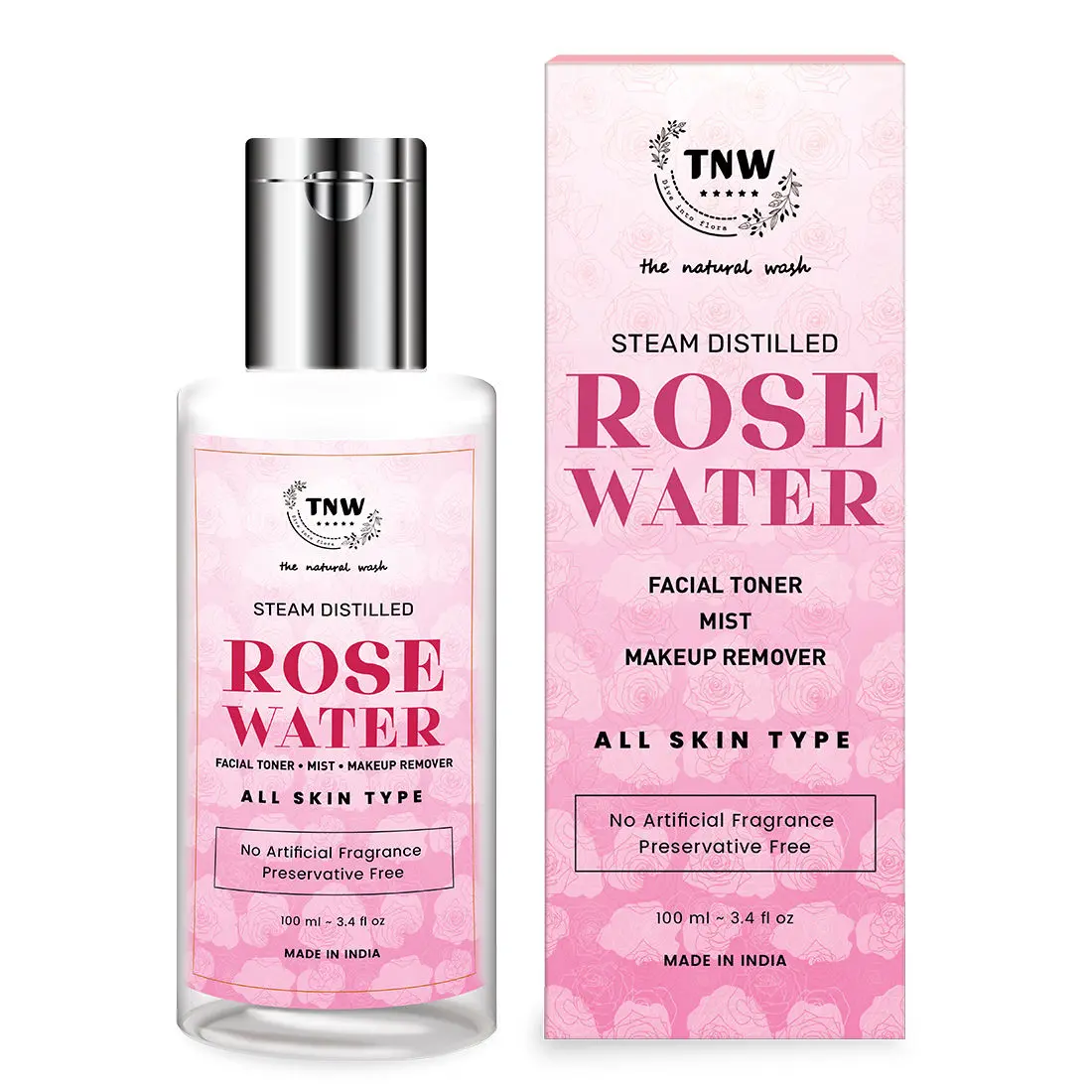 TNW - The Natural Wash Steam Distilled Rose Water- Facial Toner Mist and Makeup Remover (100 ml)
