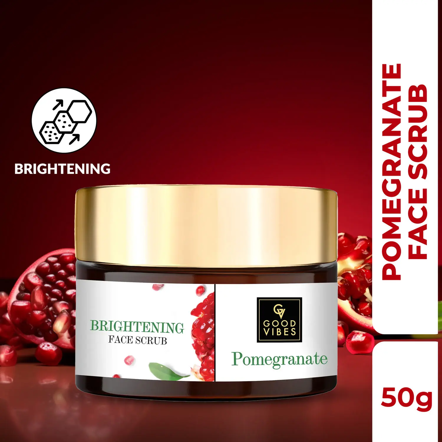 Good Vibes Pomegranate Brightening Face Scrub | Anti-Ageing, Sun Protection | With Almond Oil | No Parabens, No Sulphate, No Mineral Oil (50 g)