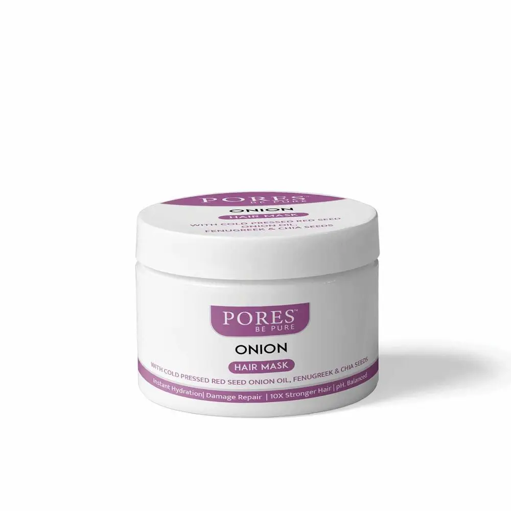 PORES Be Pure Onion Hair Fall Control Hair Mask With Black Seed Oil, Fenugreek & Chia Seed For Strong Hair | All Hair Types - 200 G