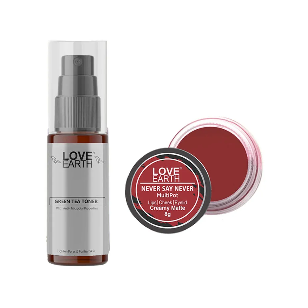 Love Earth Lip Tint & Cheek Tint Never Say Never + Green Tea Toner