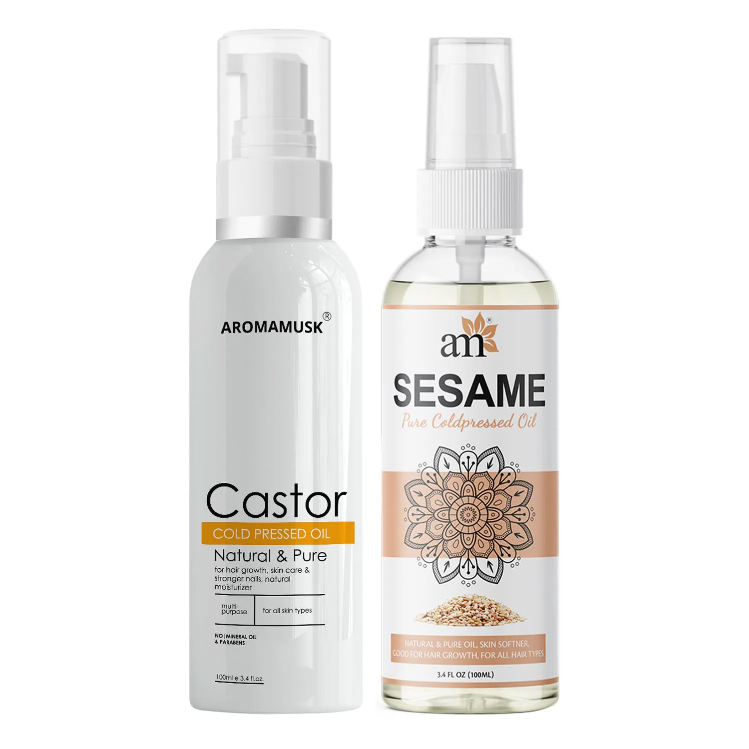 AromaMusk USDA Organic 100% Pure Cold Pressed Castor & Extra Virgin Sesame Oil