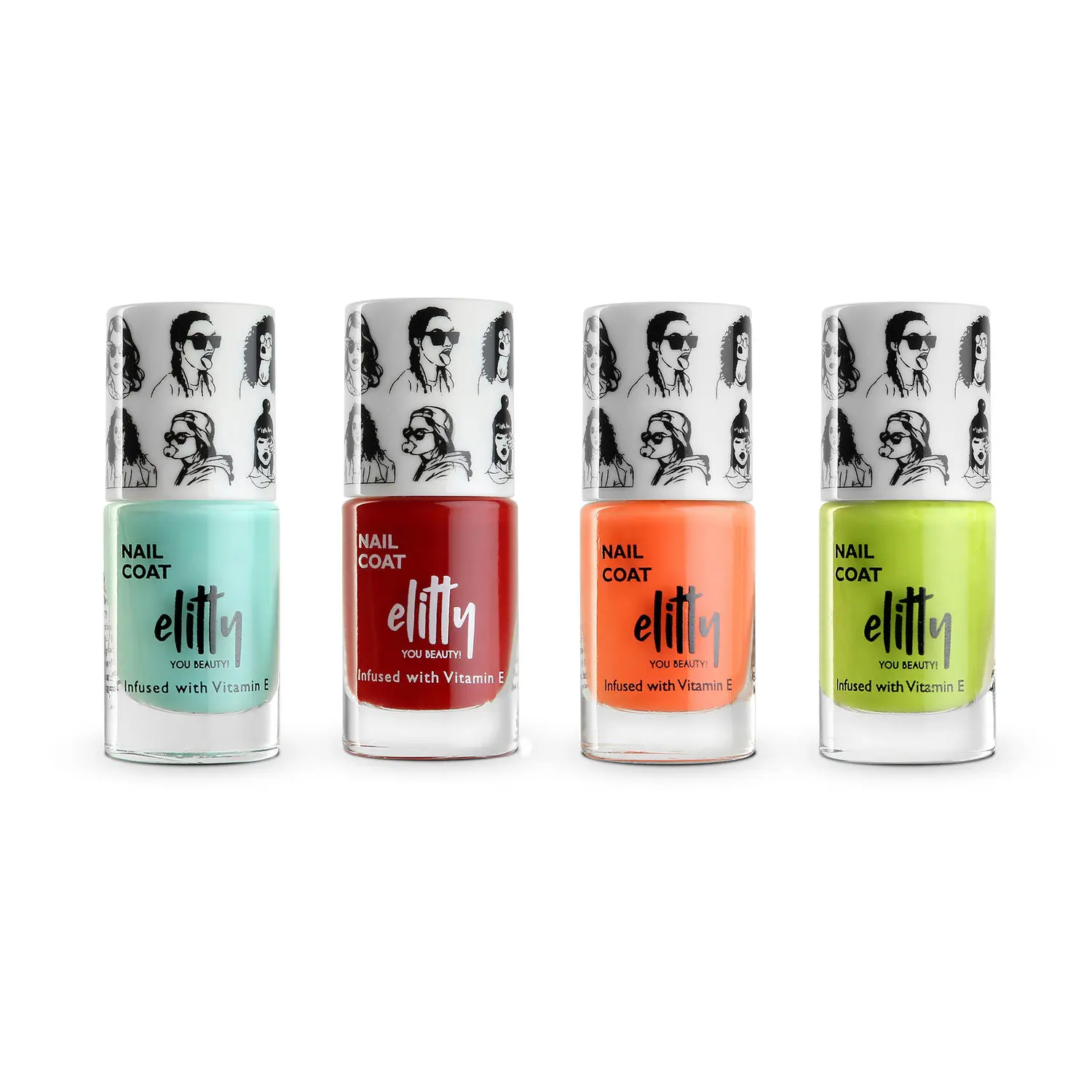 Elitty Nail Polish Combo -Slaying (Aqua, Green , Red, Orange)