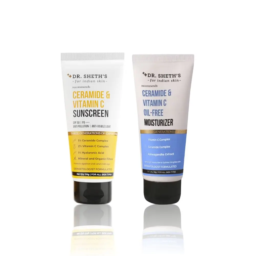 Dr. Sheth’s Ceramide & Vitamin C Sunscreen-50g + Vitamin C Oil-Free Moisturizer - 50g