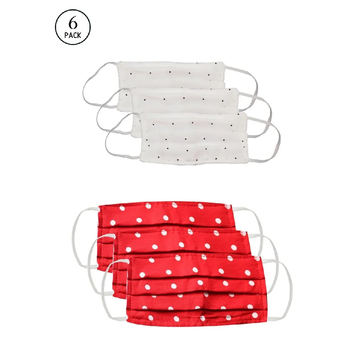 Bellofox 3-Ply White White & Red Polka Cotton Face Mask (Pack Of 6)