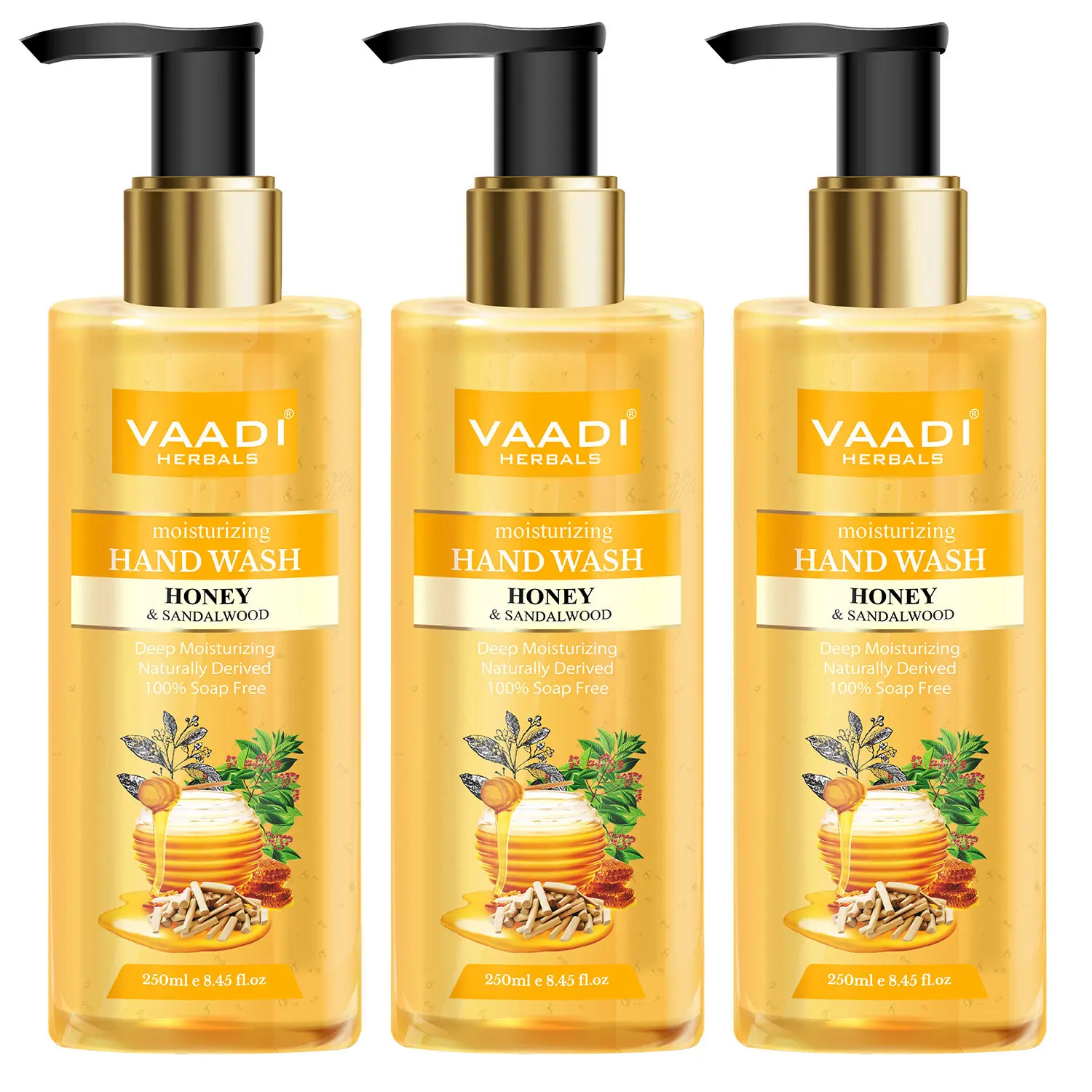 Vaadi Herbals Pack of 3 Deep Moisturizing Honey & Sandal Hand Wash (250 ml x 3)