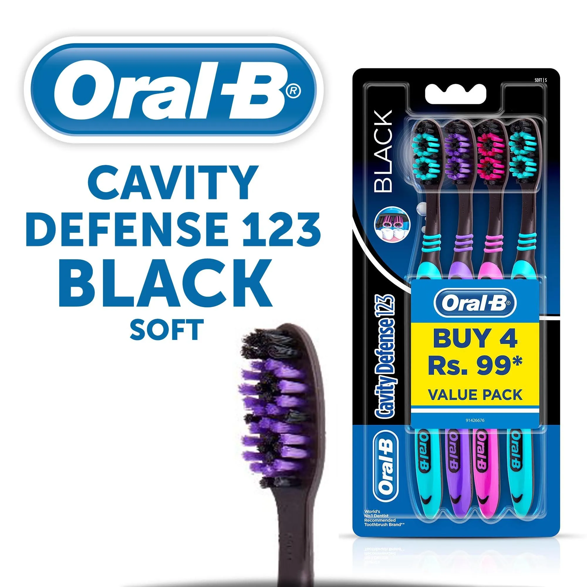 Oral-B Cavity Defense Black Toothbrush Soft 4 Pc Pack