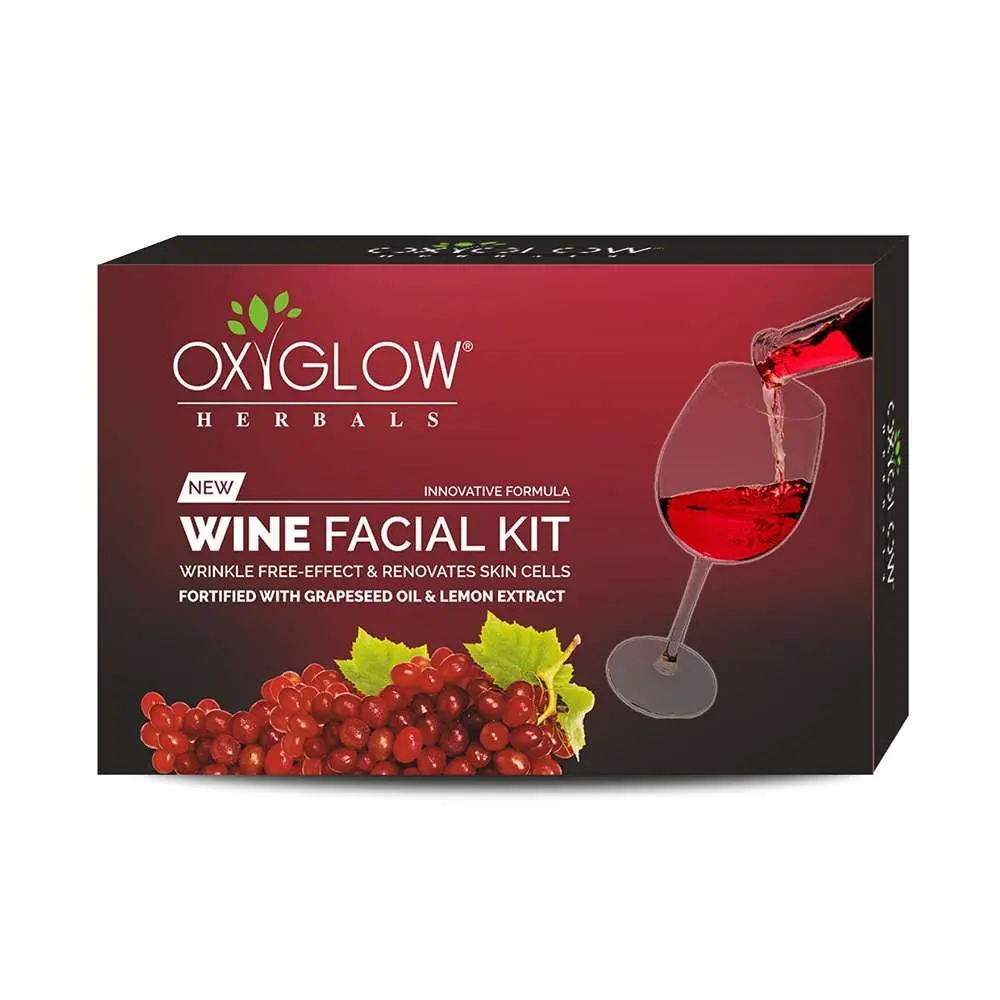 OxyGlow Wine Facial Kit|Wrikle Free Effect|Renovates Skin Cells|Lemon|Grapeseed Oil| 260Gram