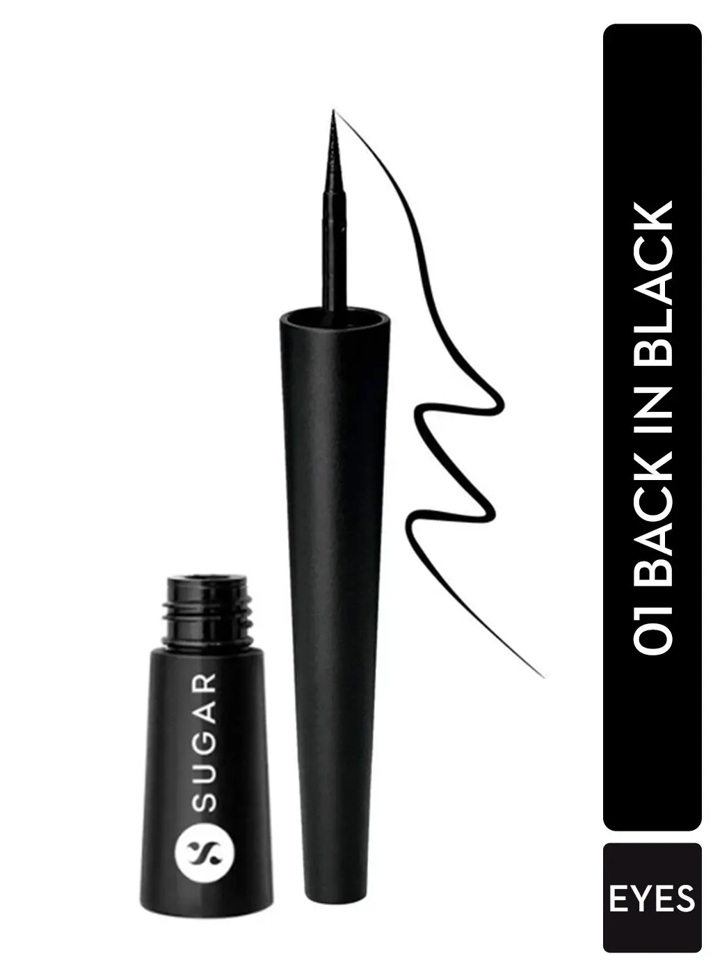 SUGAR Cosmetics - Gloss Boss - 24HR Eyeliner - 01 Back In Black (Black Eyeliner) - Glossy Eyeliner With Brush, Smudge Proof, Party-Wear Eye Liner, Lasts Up to 24 hours