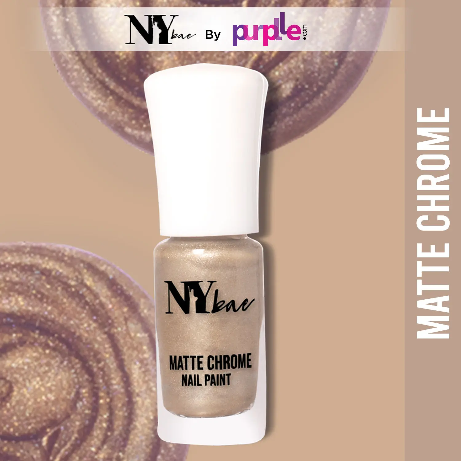 NY Bae Matte Chrome Nail Paint - Brown Chiffon 10 (3 ml) | Brown | Chrome Effect | Matte Finish | Intense Pigmentation | Chip Resistant | Travel Friendly | Vegan | Cruelty Free