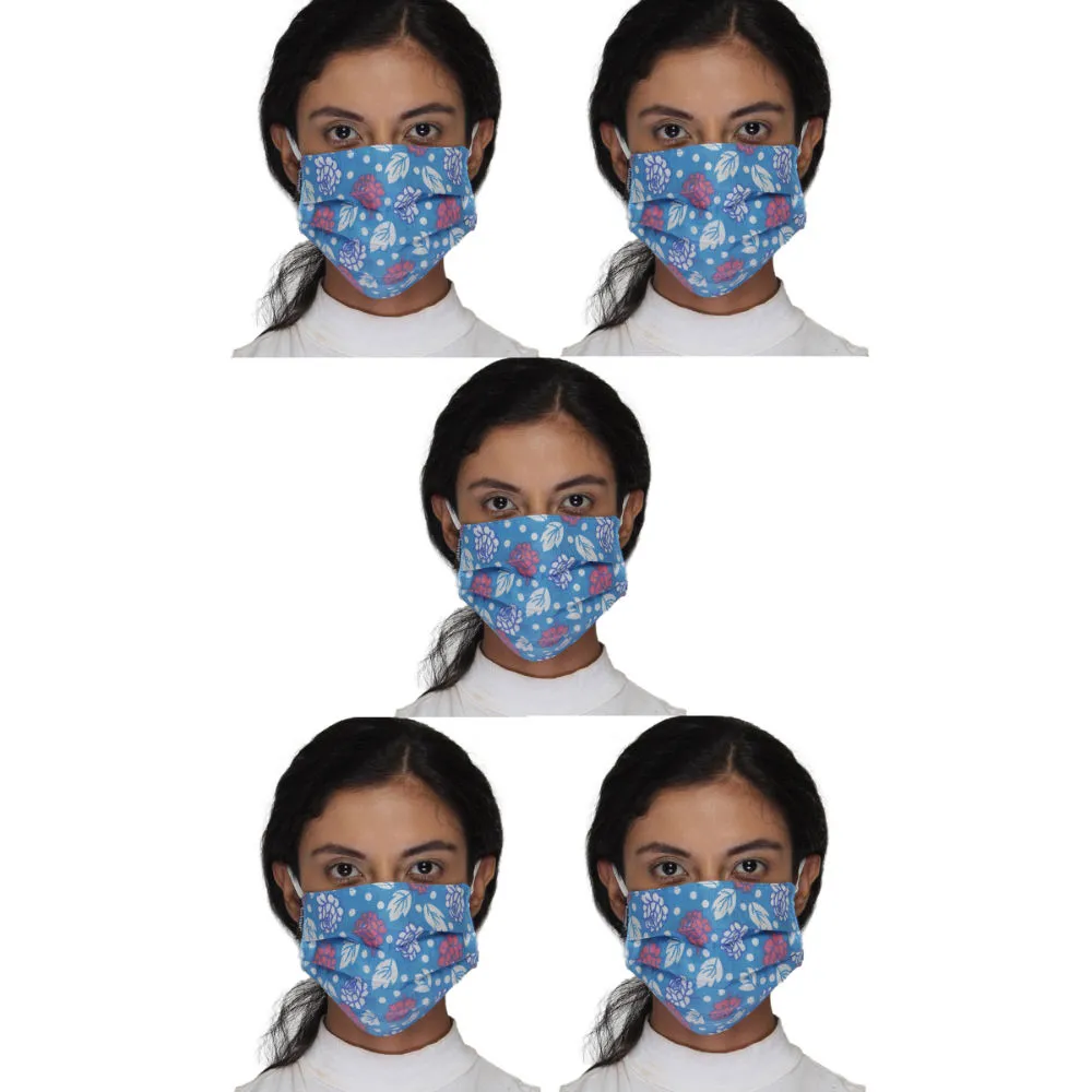 Anekaant Pack Of 5 Blue & Multi 3-Ply Reusable Printed Cotton Fabric Fashion Mask