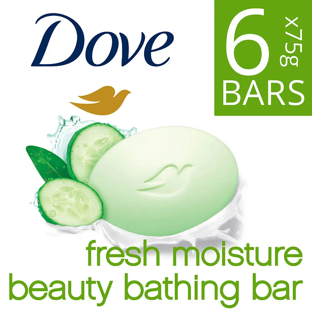 Dove Fresh Moisture Beauty Bathing Bar Makes Skin Soft & Refreshed Buy 5 Get 1 (450gms) with Cucumber & Green Tea Scent