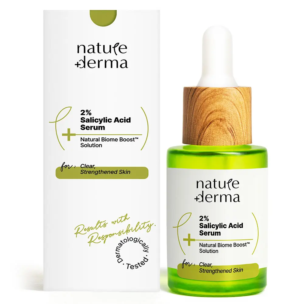 Nature Derma 2% Salicylic Acid Serum with Natural Biome-Boost™ For Acne, Blackheads & Open Pores| Soothes and Strengthens Skin | 30ml | Dermatologically Tested