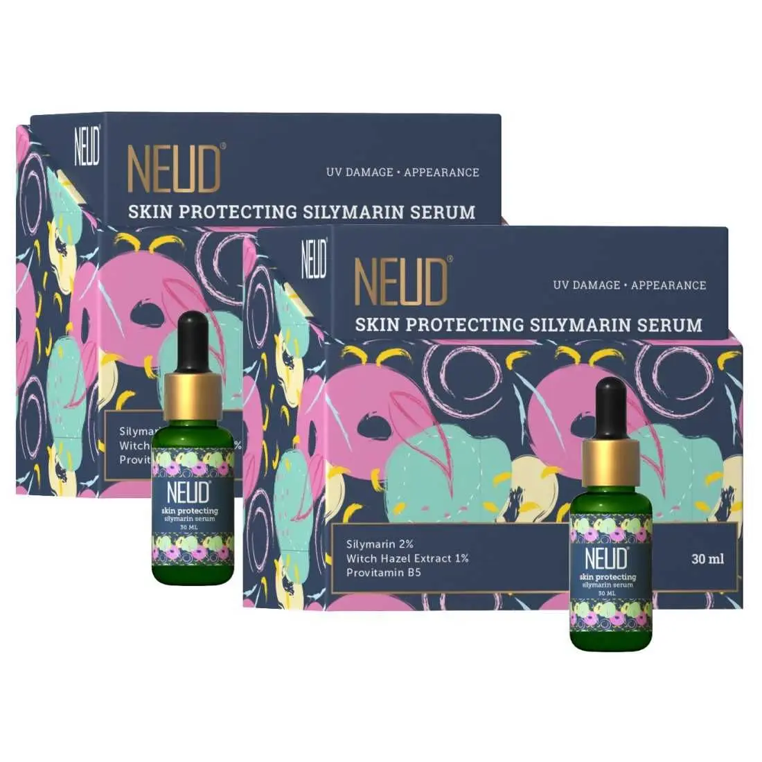 NEUD Skin Protecting Silymarin Serum With Witch Hazel, Provitamin B5 and Aquaxyl - 2 Packs (30ml Each)