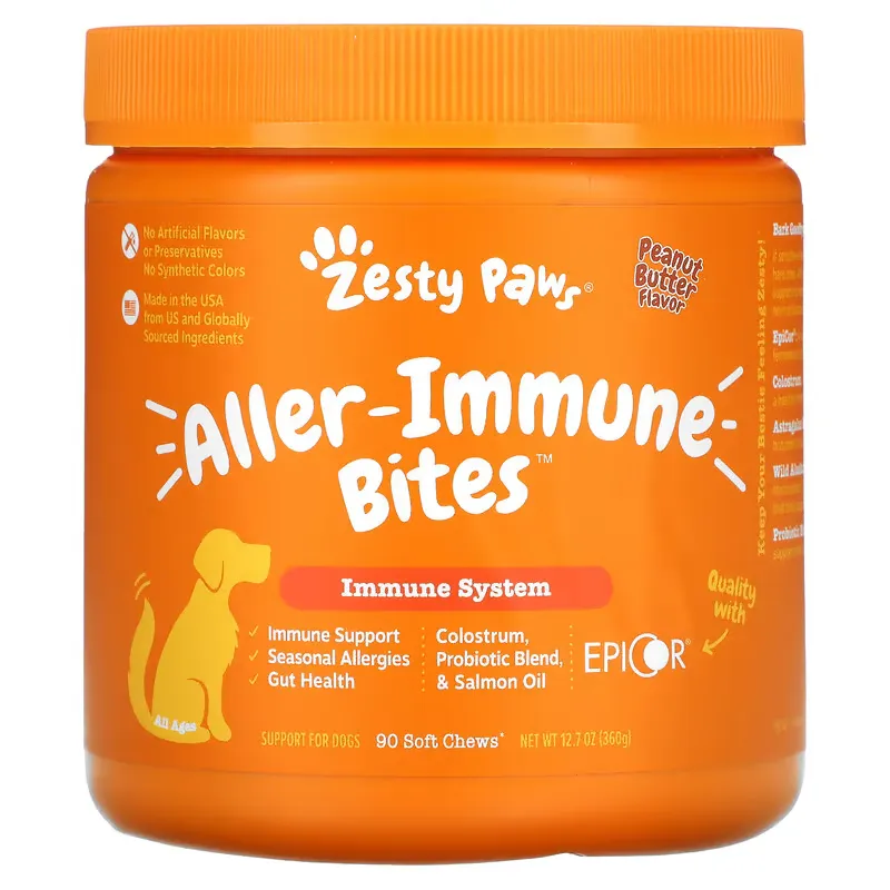 Aller-Immune Bites for Dogs, All Ages, Peanut Butter, 90 Soft Chews, 12.7 oz (360 g)