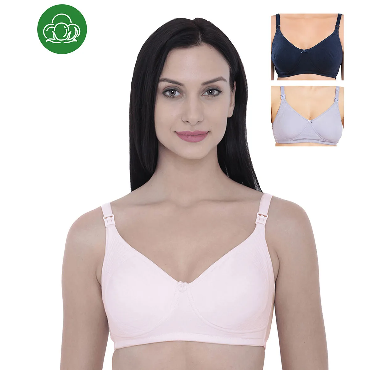 Inner Sense Organic Cotton Antimicrobial Nursing Bra Pack of 3 - Multi-Color