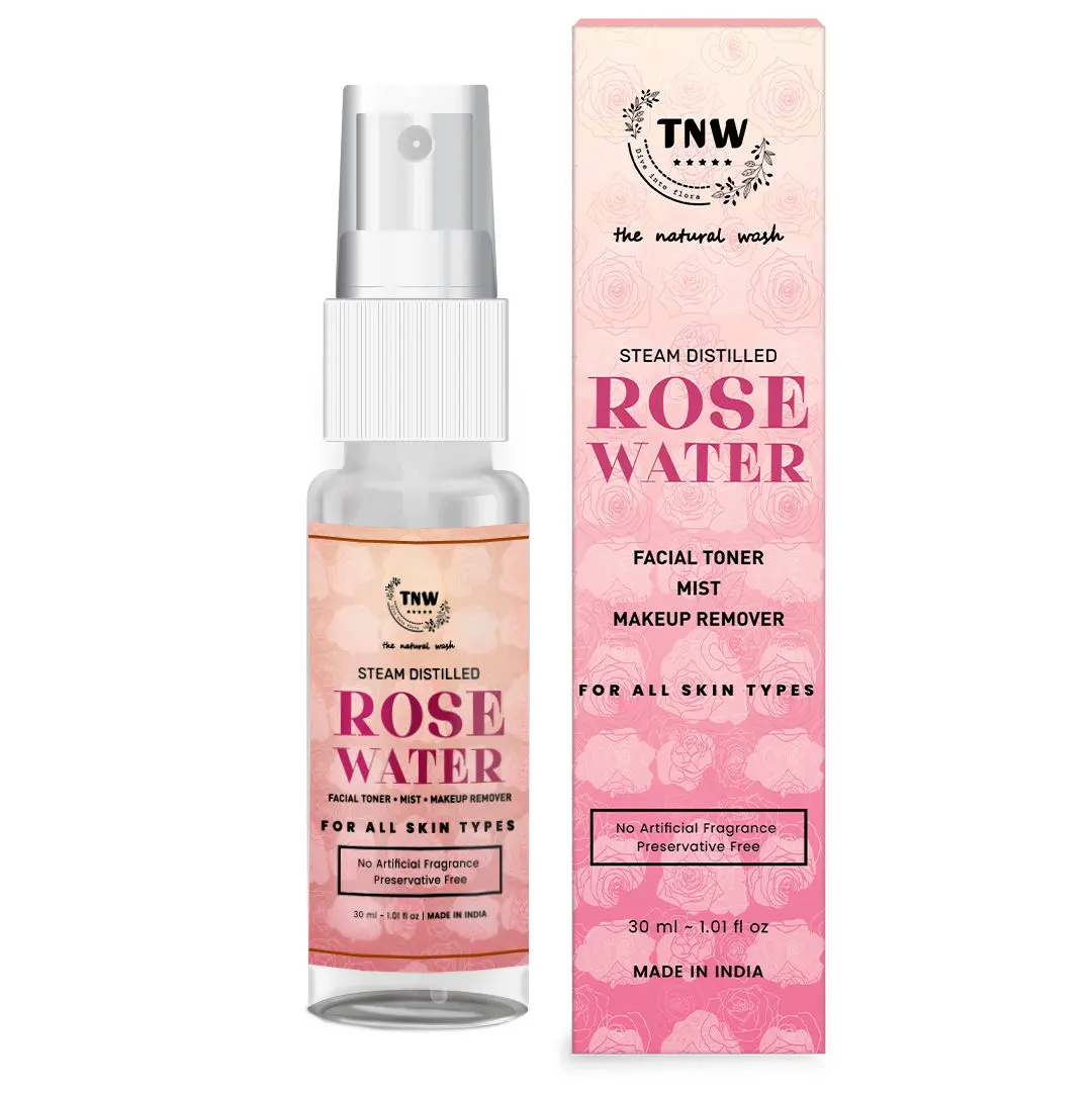 TNW - The Natural Wash Steam Distilled rose water spray face toner - 100% Natural and Makeup Remover 30 ml