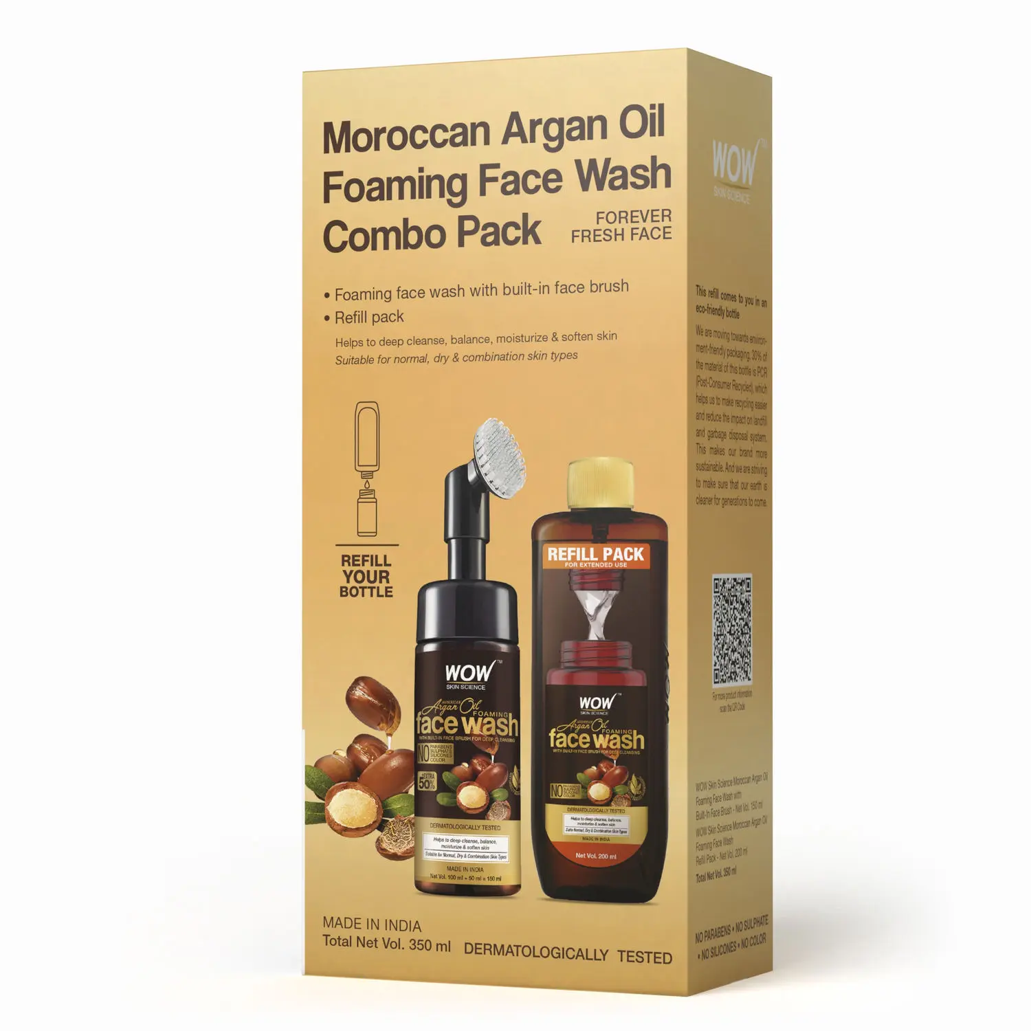 WOW Skin Science Moroccan Argan Oil Foaming Face Wash Combo Pack - 350mL