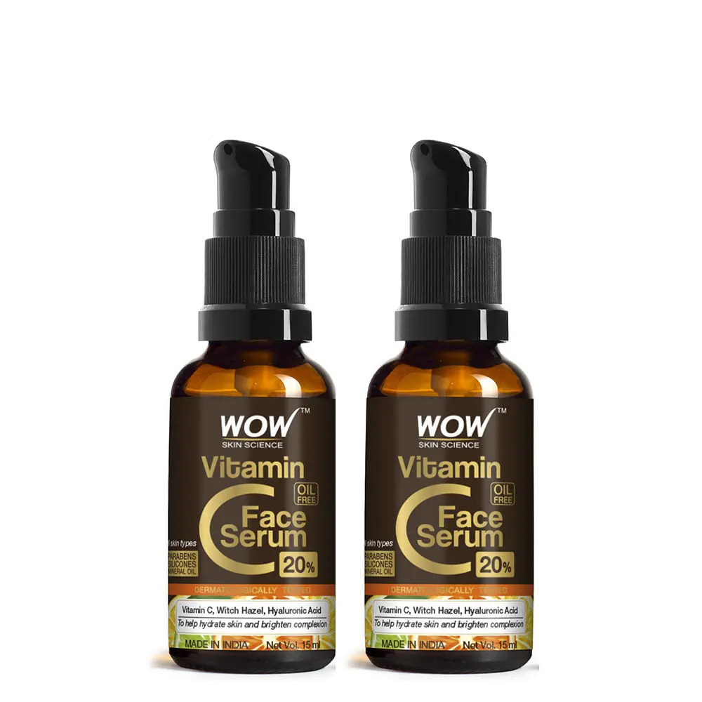 WOW Skin Science Vitamin C Serum - Skin Clearing Serum - Brightening, Anti-Aging Skin Repair, Supercharged Face Serum, Dark Circle, Fine Line & Sun Damage Corrector, Genuine 20% (15 ml) (Pack of 2)