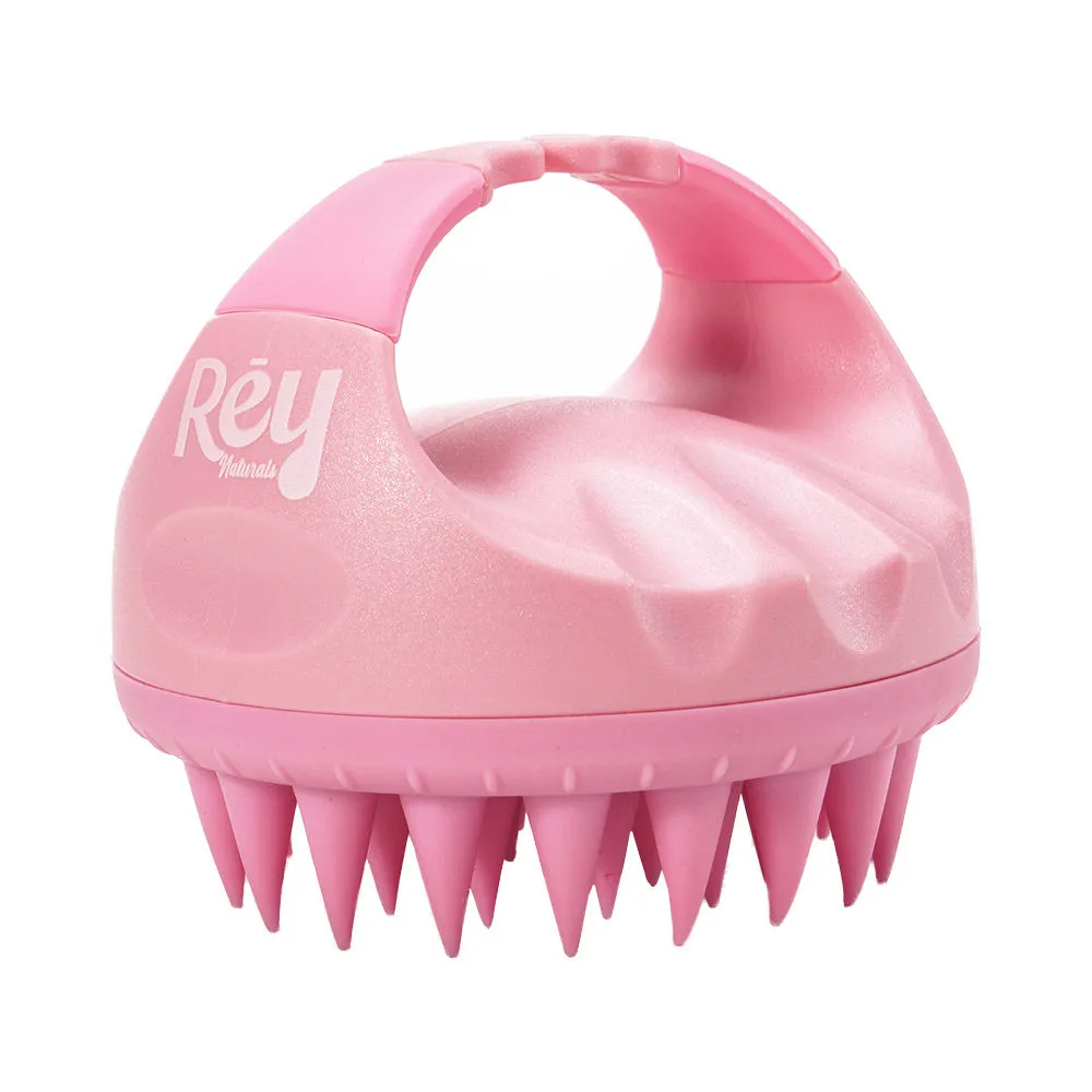 Rey Naturals Hair Scalp Massager Shampoo Brush with Long Soft Silicon Bristles - Pink