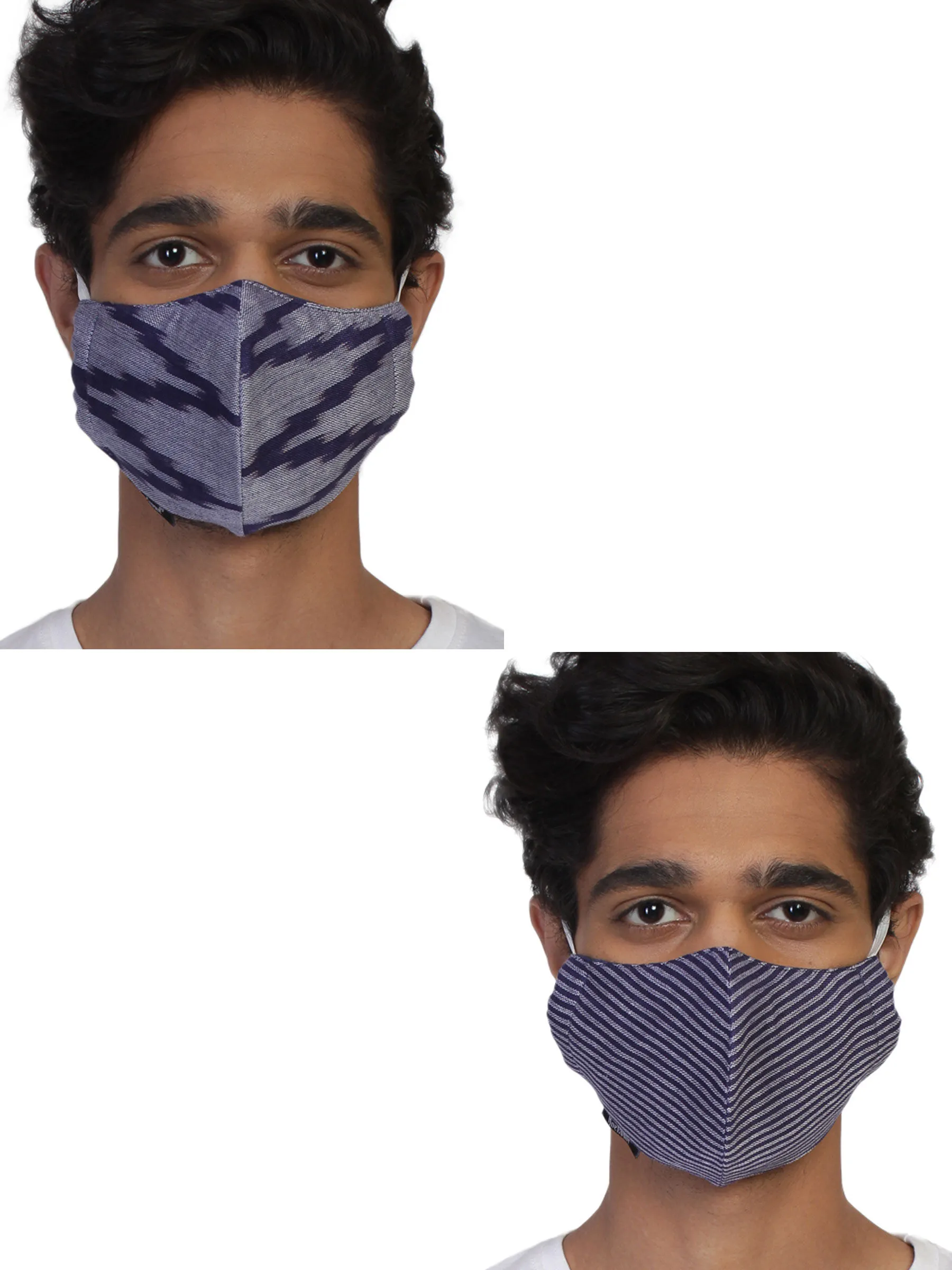 Anekaant Pack Of 2 Navy & Grey 3-Ply Reusable Woven Viscose Fabric Fashion Mask