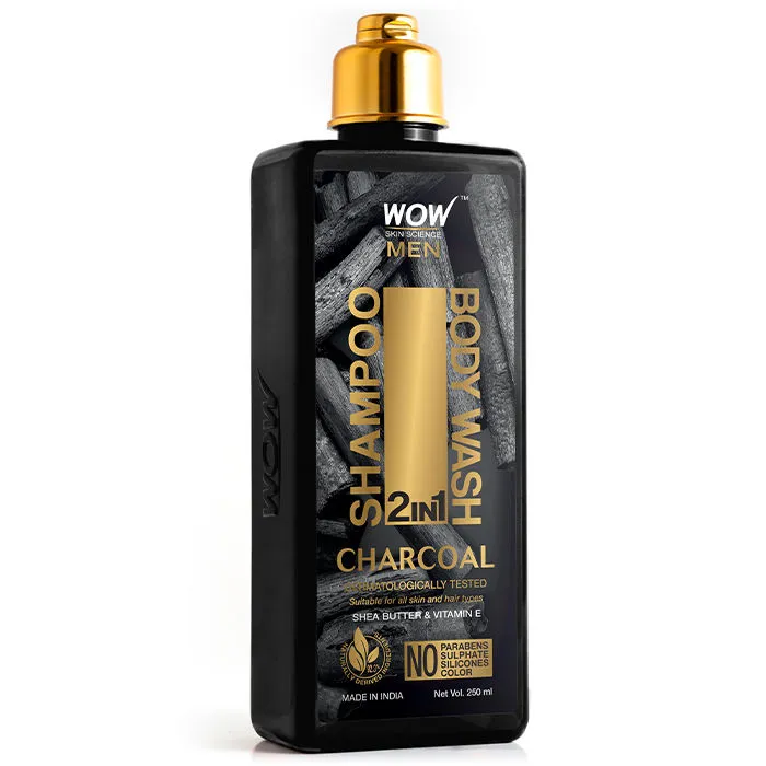 WOW Skin Science Charcoal 2-in-1 Shampoo + Body Wash For Mens