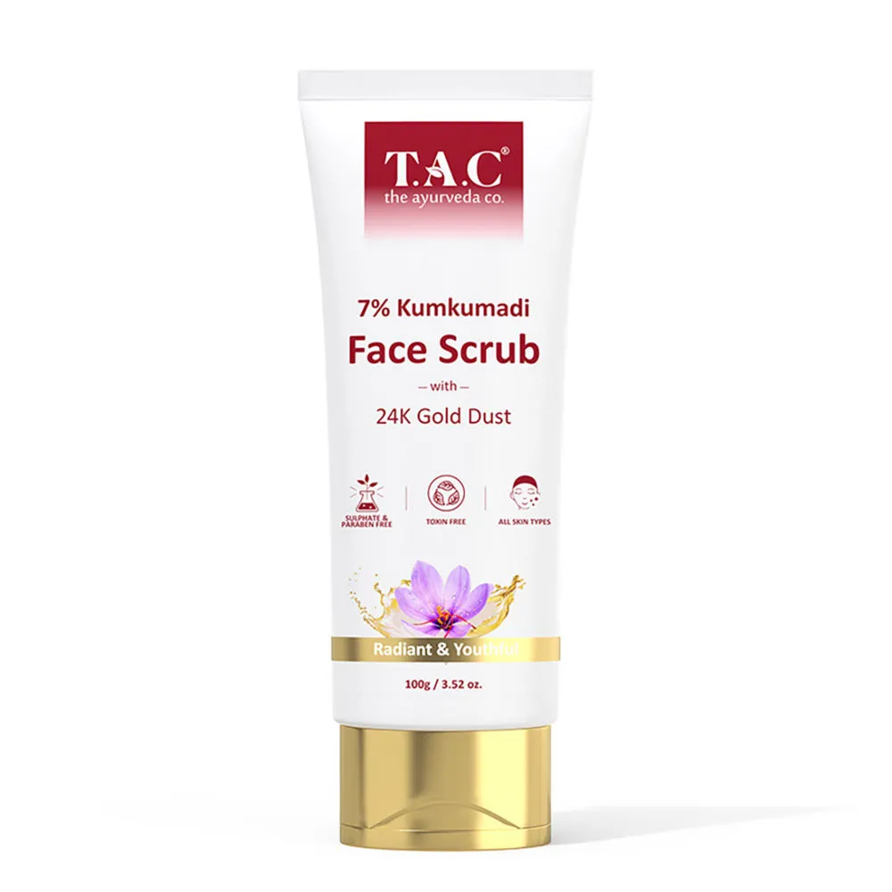 TAC - The Ayurveda Co. 7% Kumkumadi Face Scrub with 24K Gold Dust & Saffron, Exfoliate & Blackheads