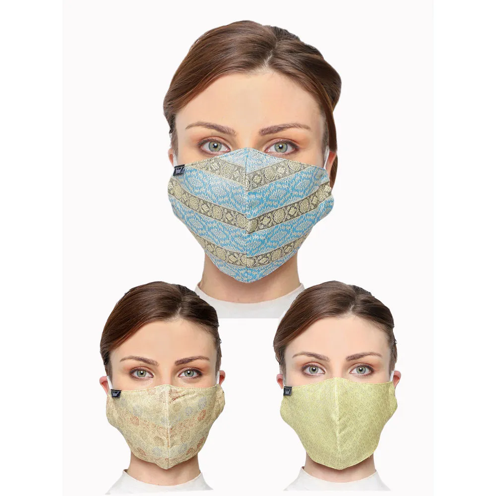 Anekaant Pack Of 3 Multicolor 3-Ply Reusable Poly Silk Fabric Fashion Mask