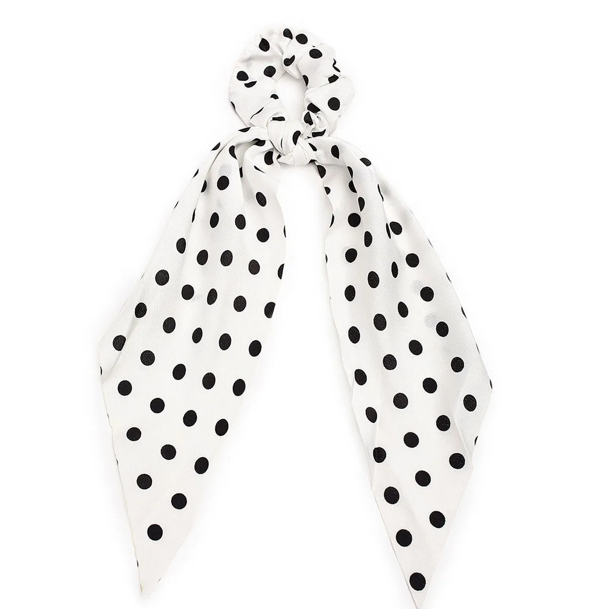 Toniq White Polka Dot Printed Scarf Scrunchie For Women(OSXXH112)