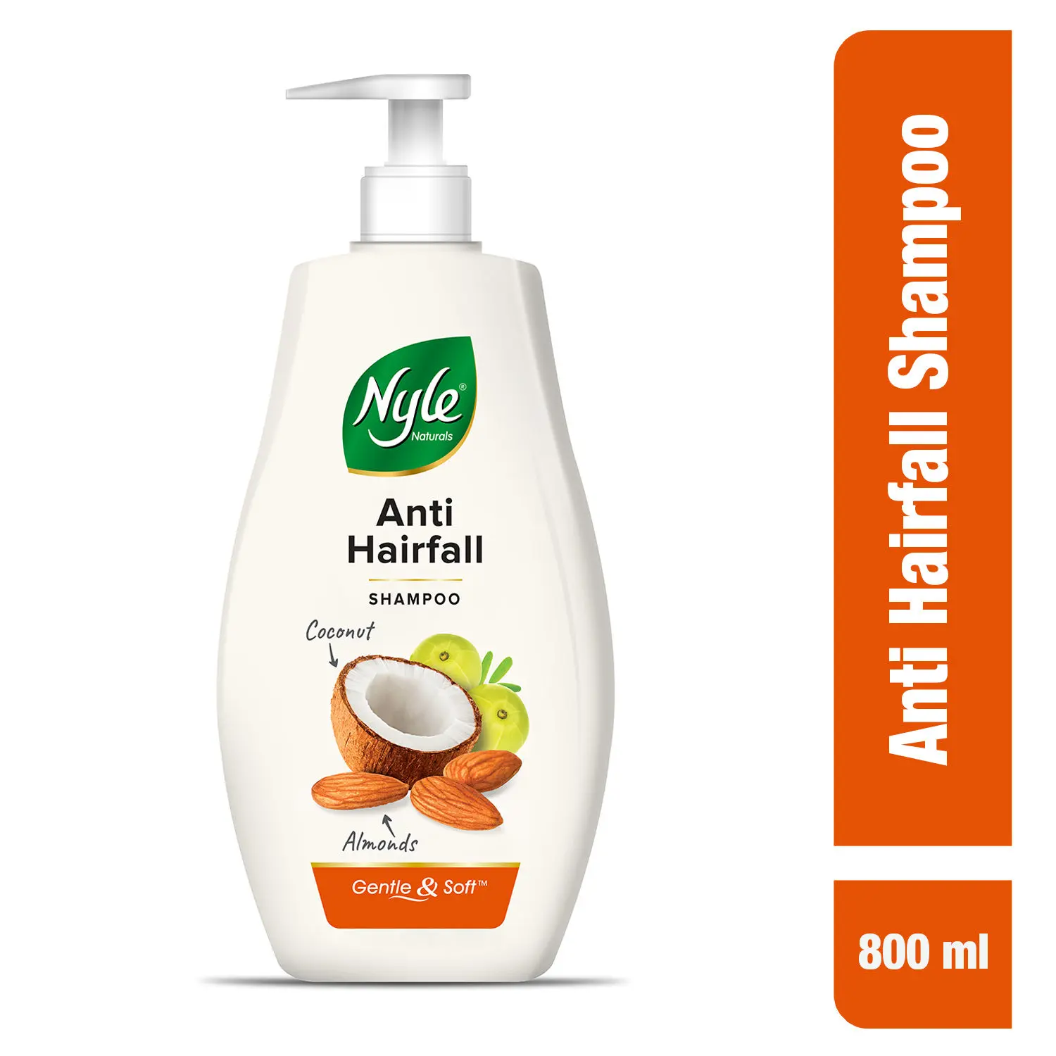 Nyle Naturals Anti-Hairfall Shampoo, With Coconut Milk, Badam and Amla, Gental & Soft, pH Balanced and Paraben Free, For Men & Women,800ml