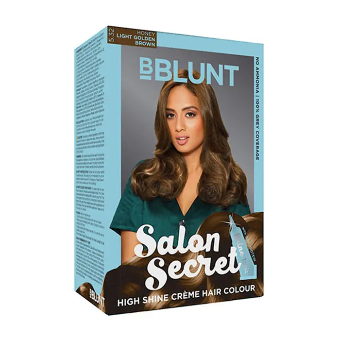 BBLUNT Salon Secret High Shine Creme Hair Colour Light Golden Brown 5.32 (100 g) With Shine Tonic (8 ml)