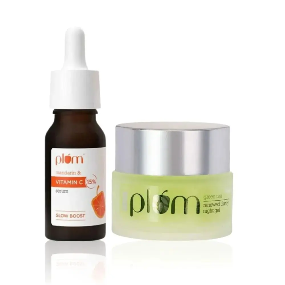 Plum Night Routine combo , 15% Vitamin C Face Serum (20 ml) + Green Tea Clarity Night Gel (50 ml)