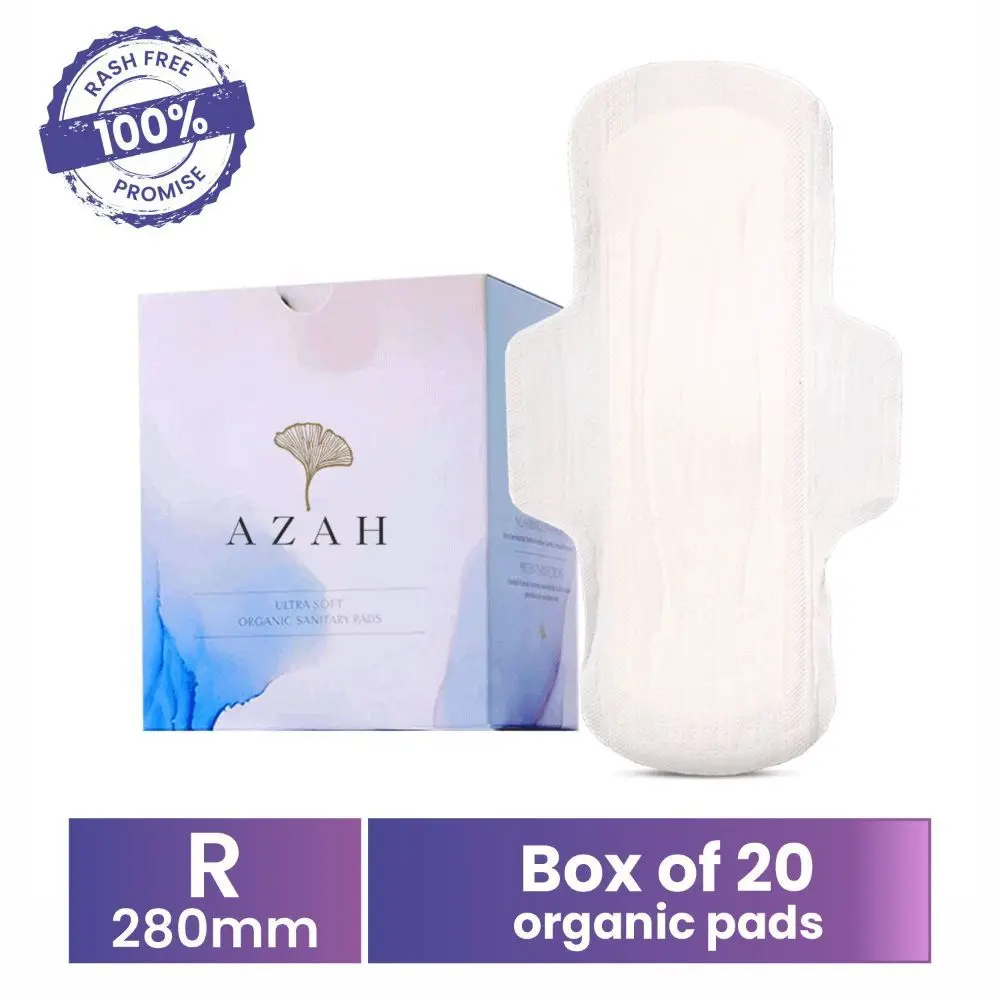 Azah Rash-Free Organic Sanitary Pads (Box of 20 Pads : All Regular - without Disposable bags )