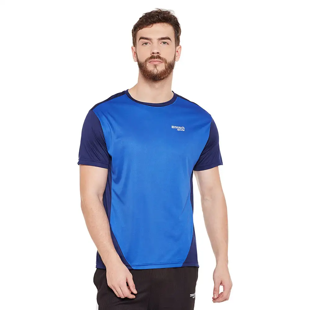 Masch Sports Mens Regular Fit Polyester Active T Shirt (MSTS1017 HSCS FBNB),  Royal Blue and Navy Blue  XL