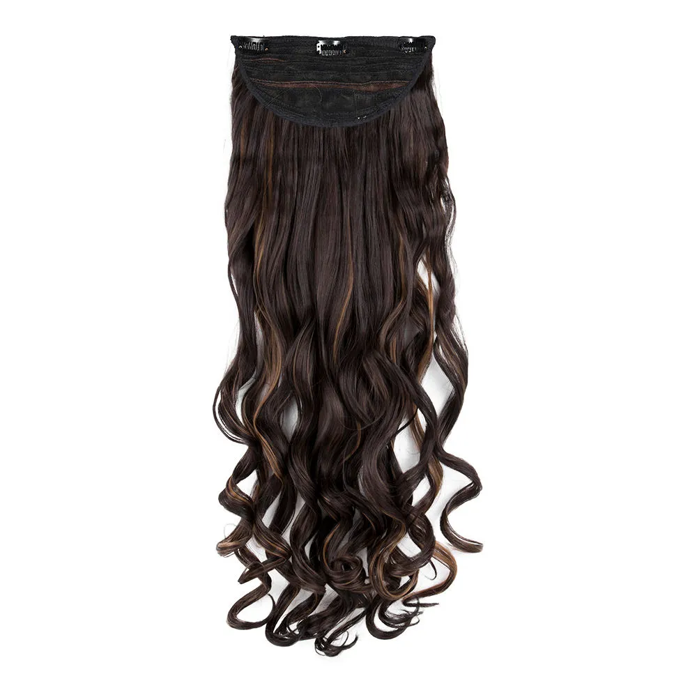 Streak Street Clip-in 30'' Beach Wavy Dark Brown Hair Extensions With Golden Highlights