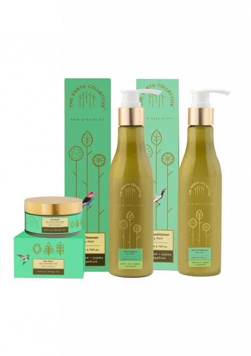 The Earth Collective Oily Hair 3-Step Regime - Hair Mask + Shampoo & Conditioner For Oily Scalp