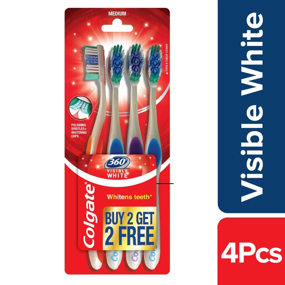 Colgate 360 Visible White Toothbrush - 4 Pcs (Buy 2 Get 2 Free)