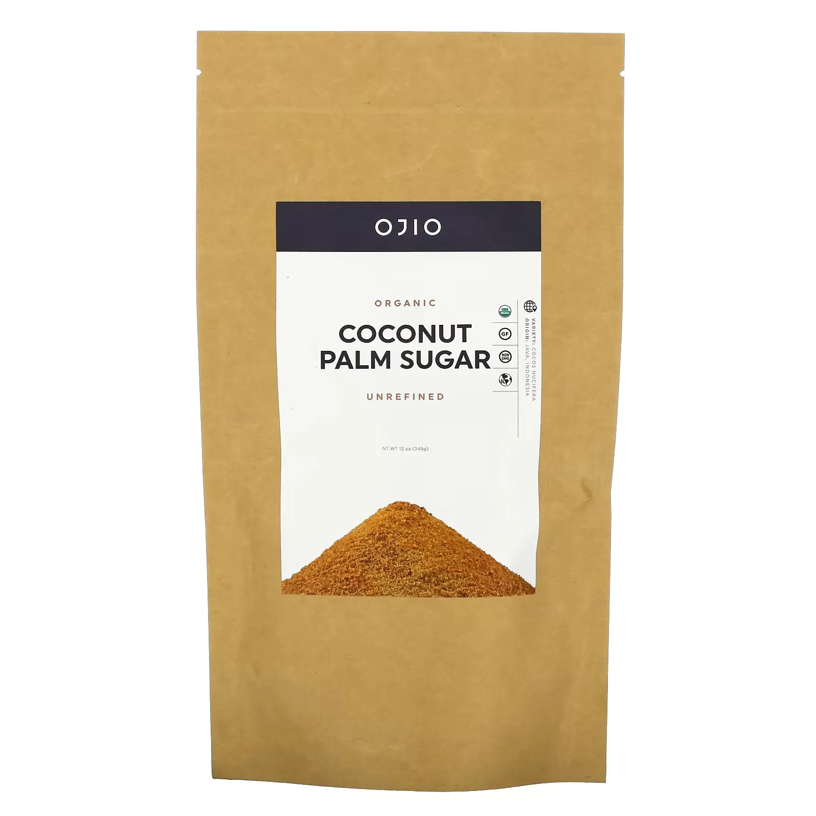 Organic Coconut Palm Sugar, Unrefined, 12 oz (340 g)