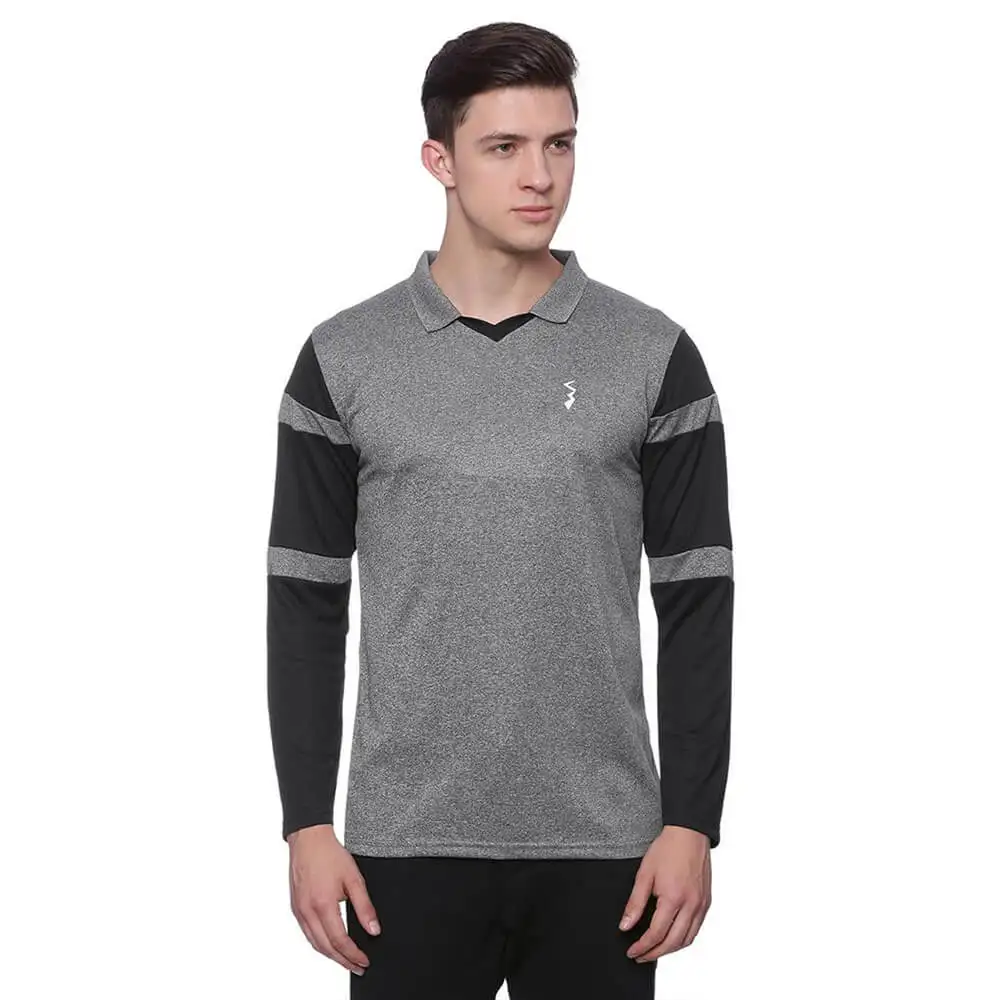 Campus Sutra Color Block Men Polo Neck T Shirt,  Black & Grey  Large