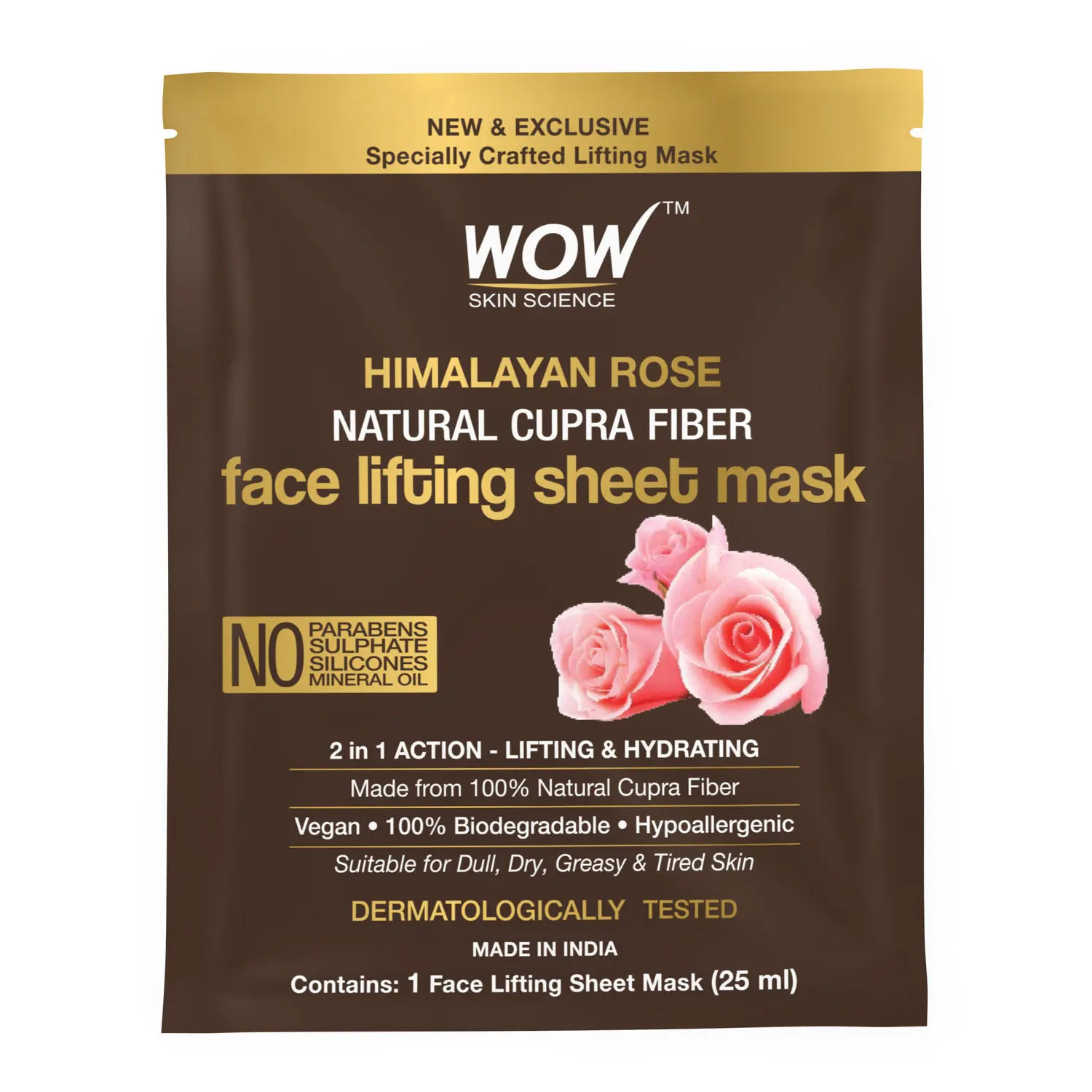 WOW Skin Science Himalayan Rose Natural Cupra Fiber Face Lifting Sheet Mask - Skin Brightening, Skin Smoothening And Skin Toning - 25ml