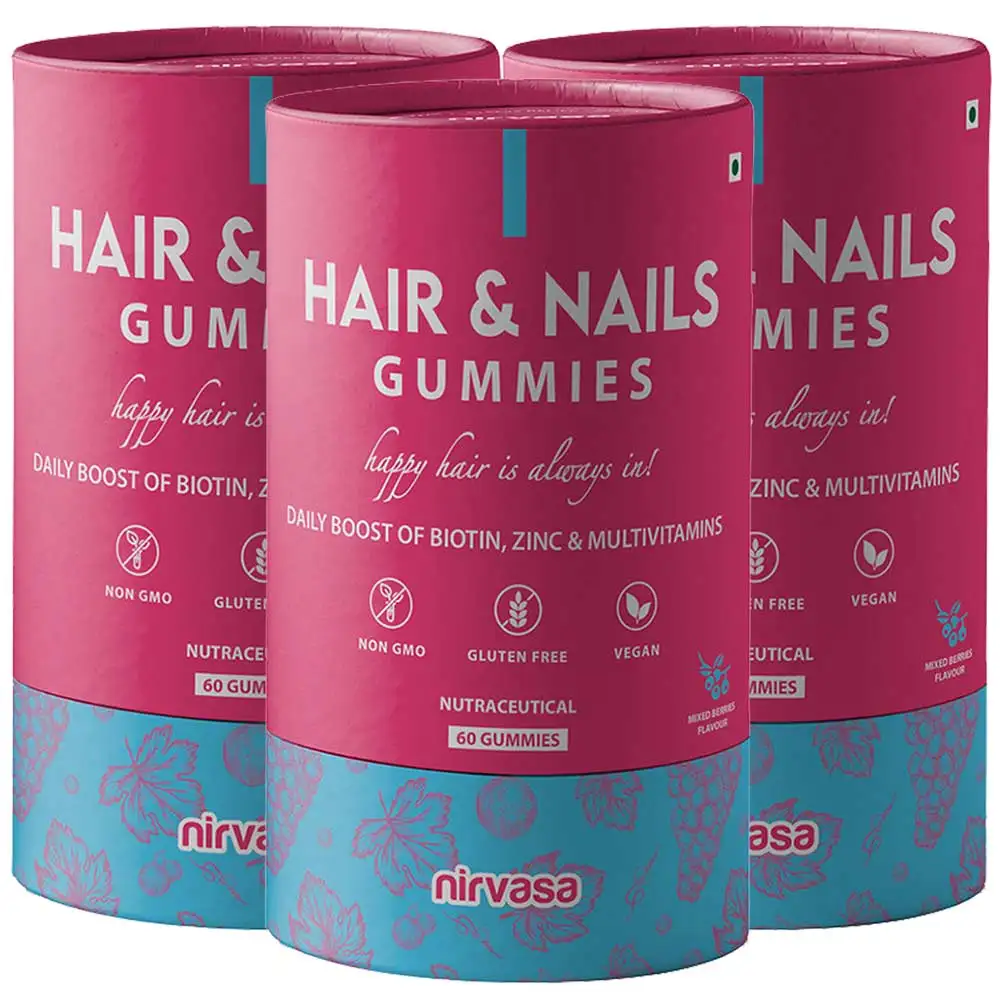 Nirvasa Hair & Nails,  60 gummies  Mixed Berries (Pack of 3)