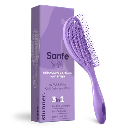 Sanfe Selfly Stunner Detangling & Styling Hair Brush 3 in 1 Action Straightens & Detangles