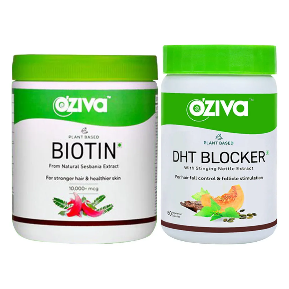 Oziva Hair Re-growth and Hair Fall Reduction Routine (Plant Based Biotin + Plant Based DHT Blocker)